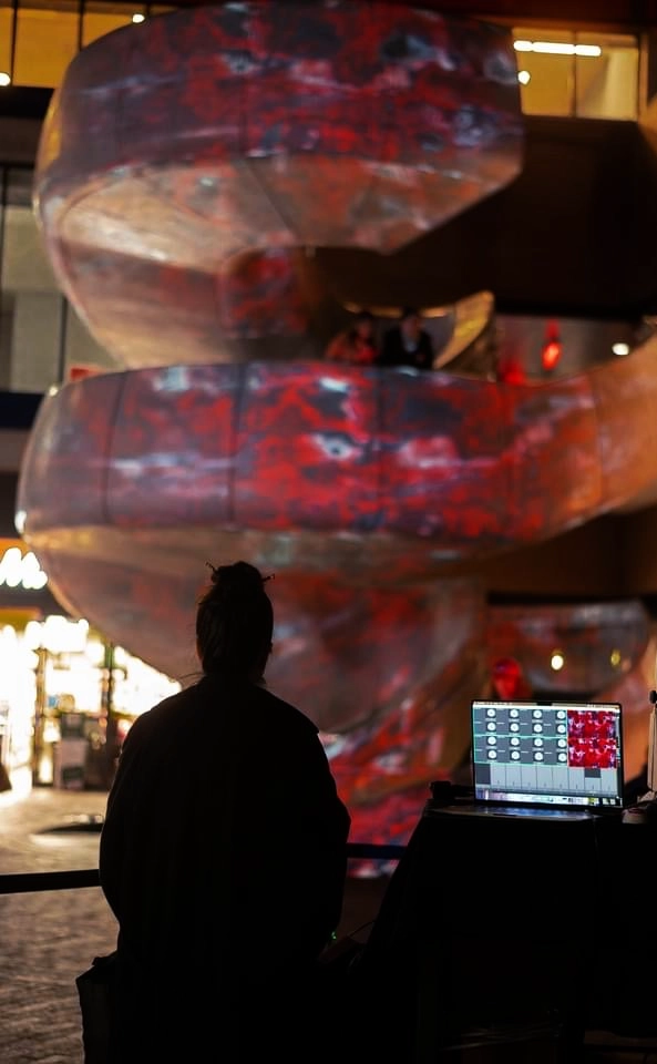XEL · Noise-Fall — live AV performance, staircase projection Gastown