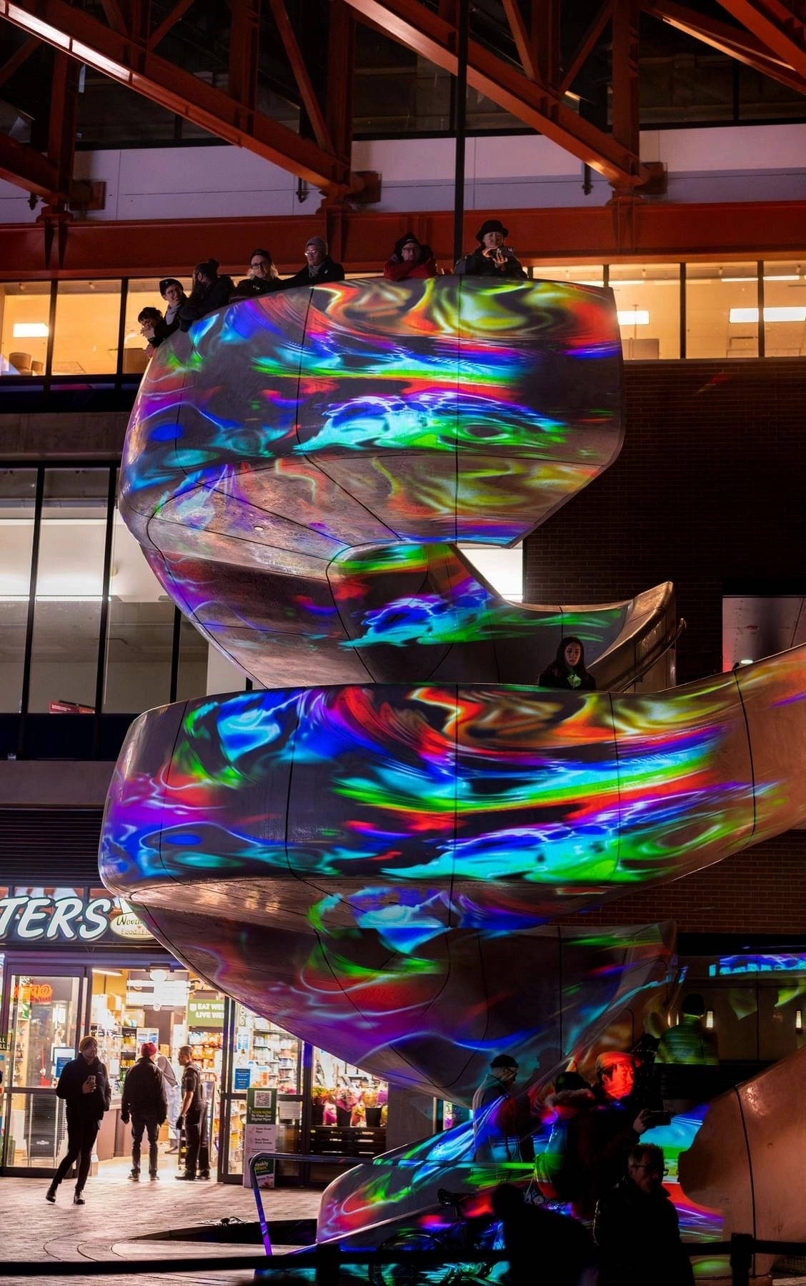 XEL · Noise-Fall — audience integrated into live staircase projection, Gastown