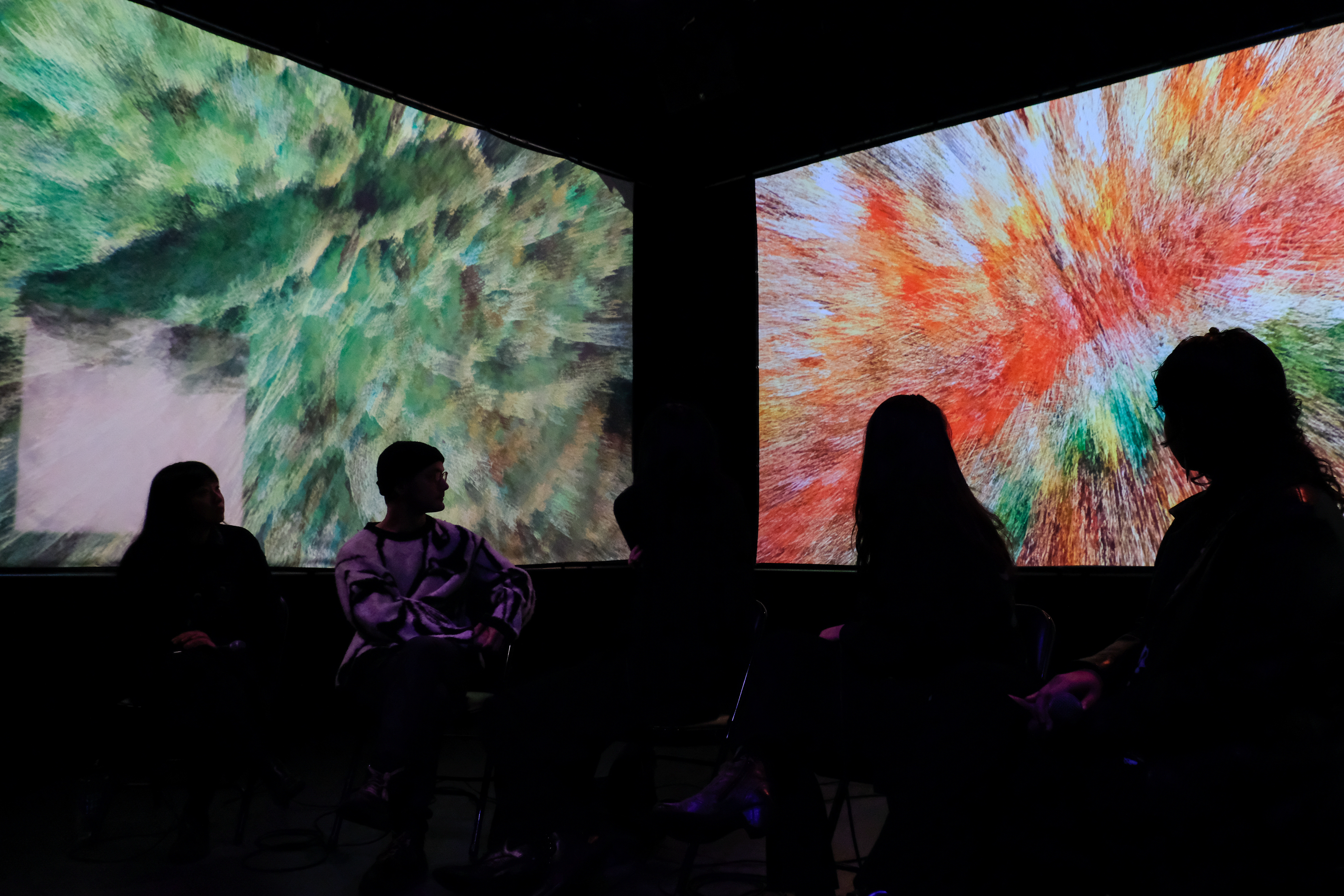 XEL · Soft Possibilities — triptych video wall, life oscillations in light and sound